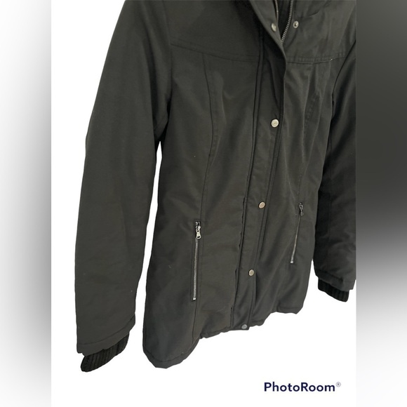 Lauren Ralph Lauren black faux fur trim hooded women’s coat size XS - Picture 2 of 8